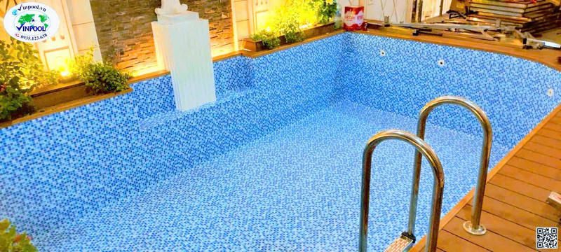 Thi công dán bạt, ép bạt hồ bơi